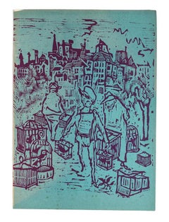 Bird market - Original Woodcut by Mino Maccari - Mid-20th Century