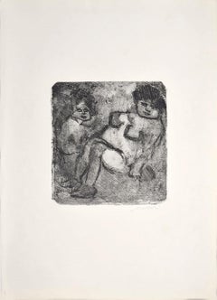 Desnudos en blanco y negro - Aguafuerte de Mino Maccari - Años 60