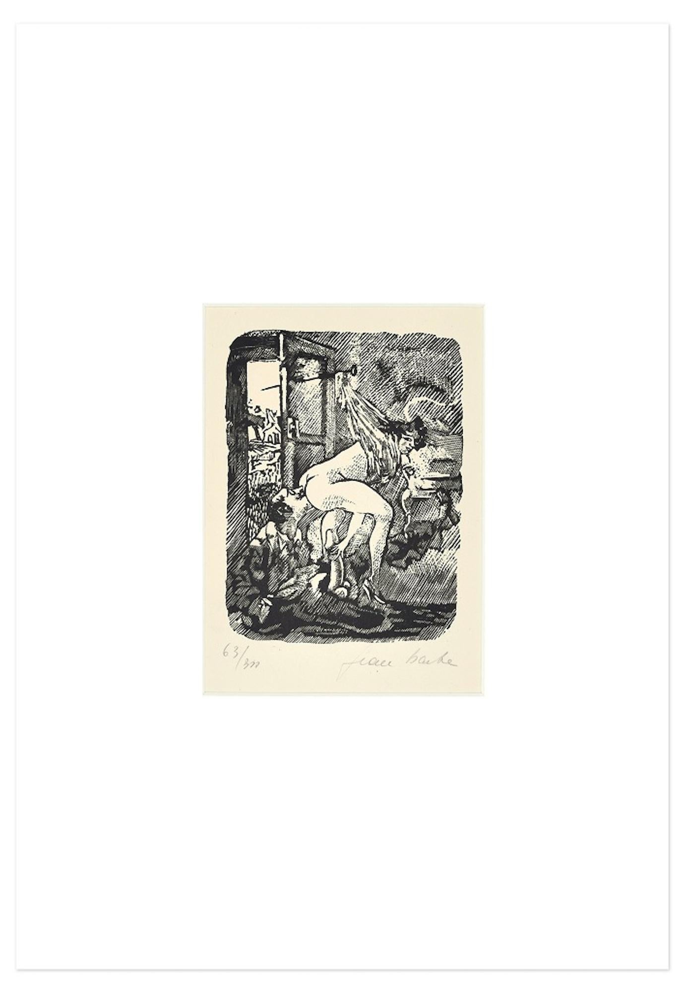 Bondage - Linoleografia su carta di Jean Barbe / Mino Maccari - 1945 in vendita 1