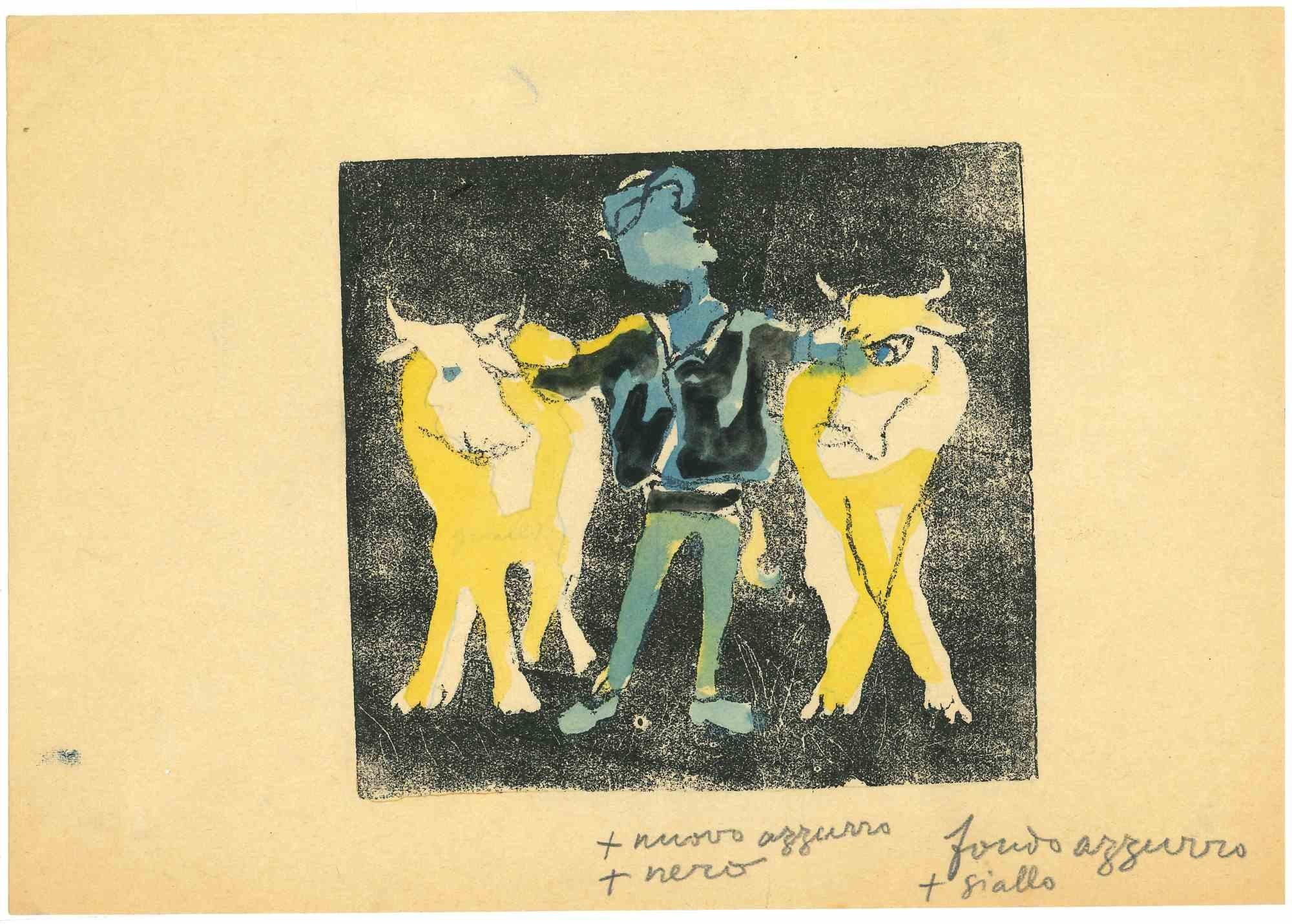 Bullfighter is an Original Hand-watercolored lithograph on cream-colored paper realized by Mino Maccari in the 1950s.

Good conditions.

Mino Maccari (1898-1989) was an Italian writer, painter, engraver, and journalist, winner the Feltrinelli Prize