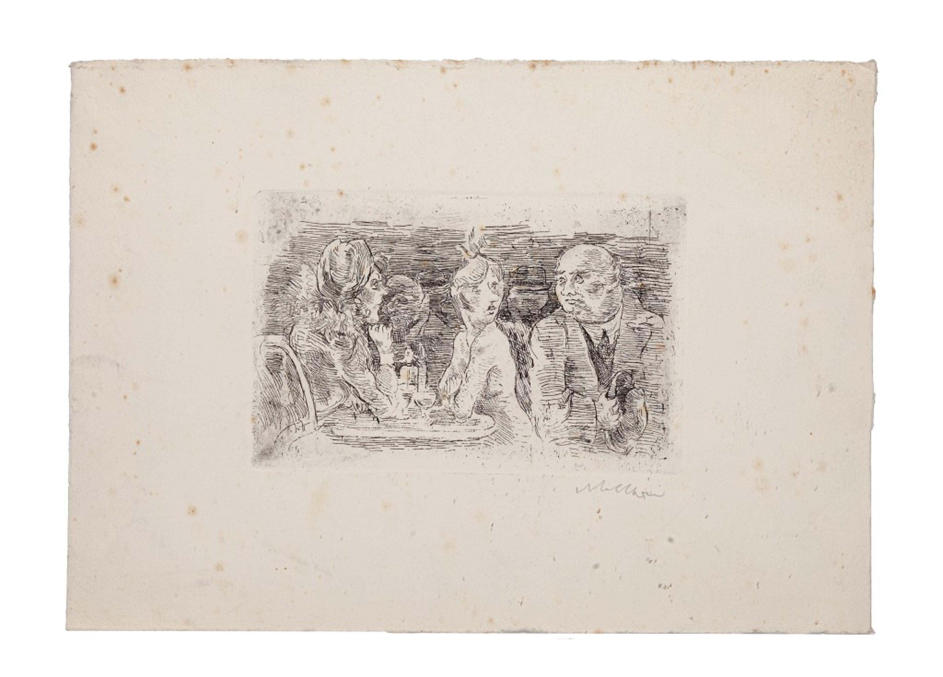 Personajes es una obra de arte moderna original realizada por el artista italiano Mino Maccari (1898-1989) en la década de 1930.

Grabado original sobre papel marfil.

Firmado a mano por el artista a lápiz en la esquina inferior derecha: