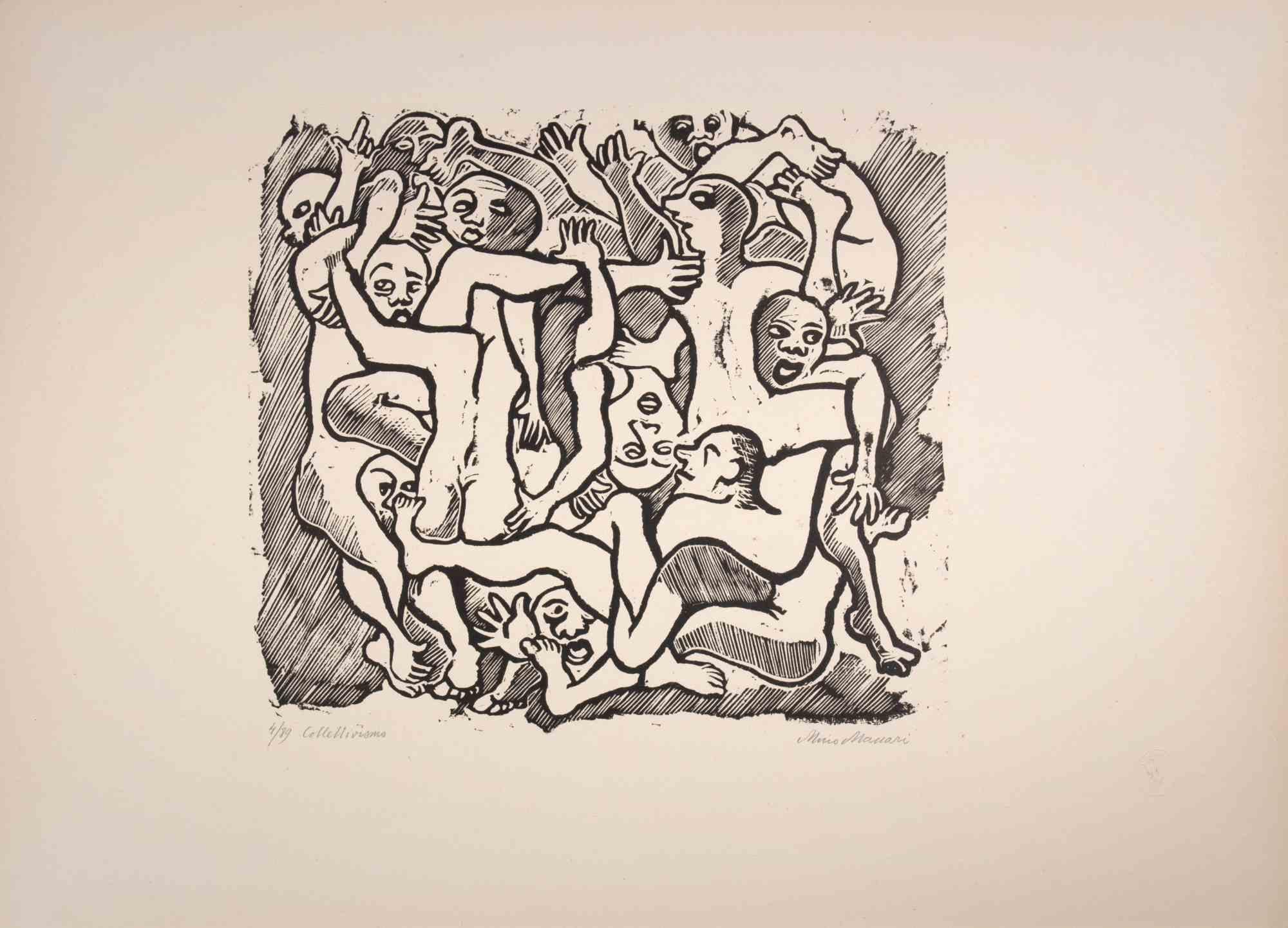Collectivism is an Artwork realized by Mino Maccari  (1924-1989) in the Mid-20th Century.

B./W.  woodcut on paper. Hand-signed on the lower, numbered 4/89 specimens and titled on the left margin.

Good conditions.

Mino Maccari (Siena, 1924-Rome,