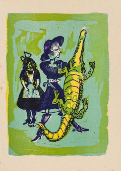 Crocodile - Original Woodcut by Mino Maccari - Mid-20th Century
