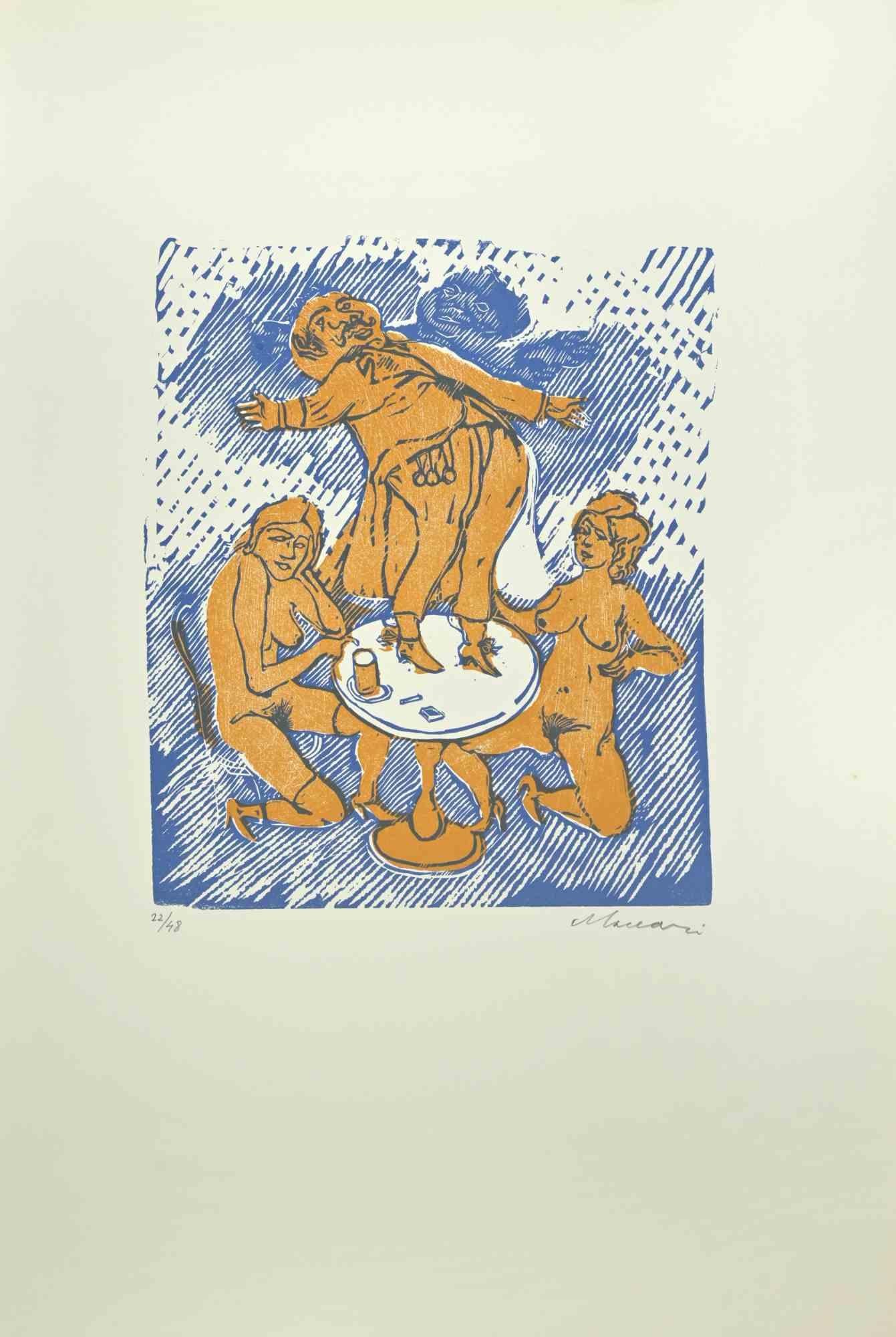 Dancing - Linocut by Mino Maccari - Mid-20th Century