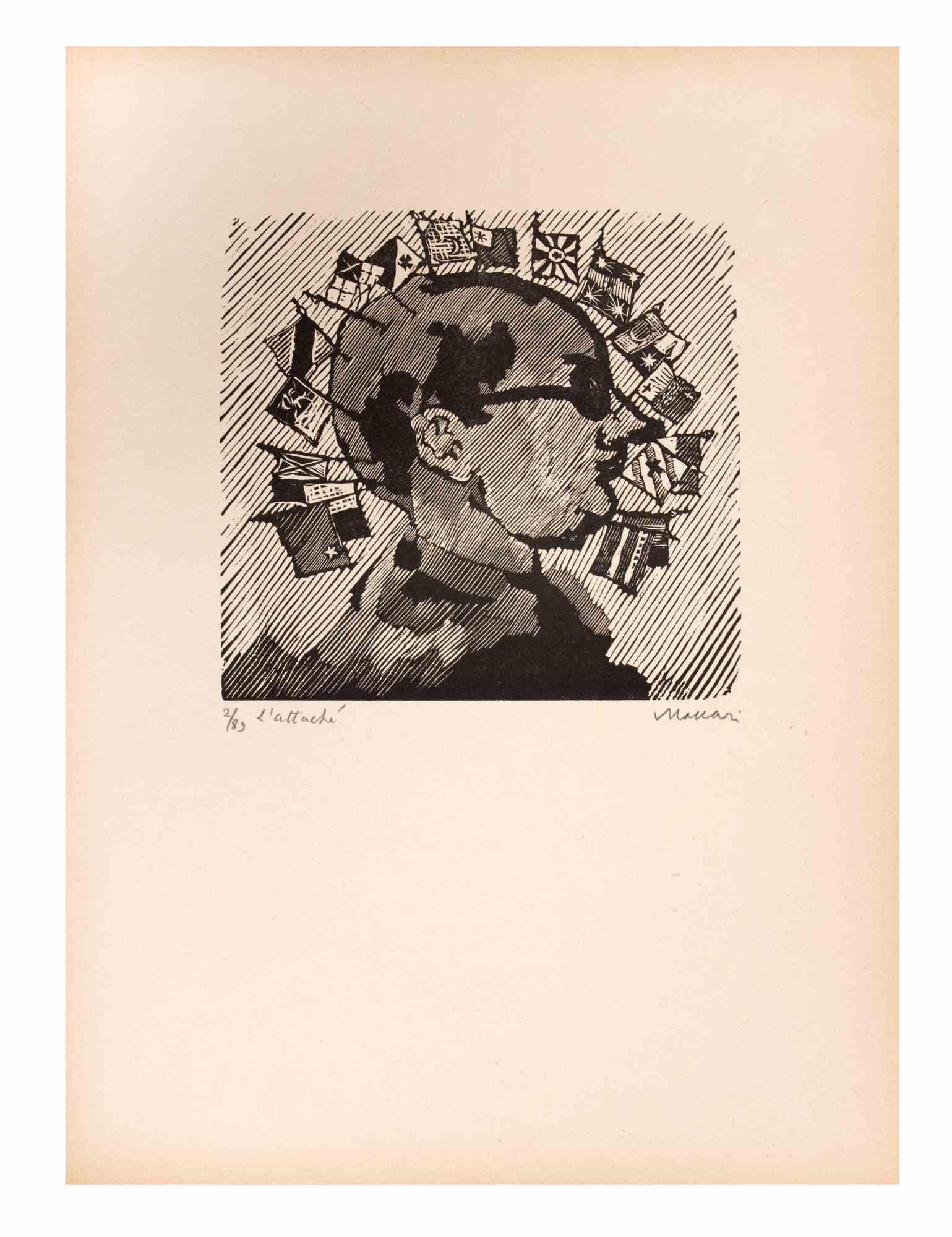 Diplomatic Employees - Woodcut Print by Mino Maccari - Mid-20th Century