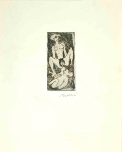 Escena erótica - Grabado de Mino Maccari - Mediados del siglo XX