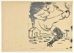 Erotic Scene - Monotype Print by Mino Maccari - 1960s