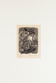 Scène érotique - Gravure sur bois de Mino Maccari - 1945