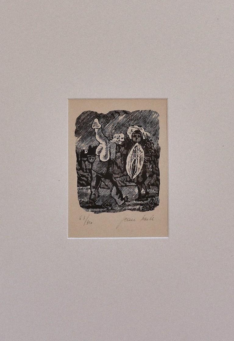 Erotische Szene - Holzschnitt von Mino Maccari - 1945 im Angebot 1