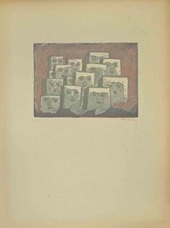 Volti - Stampa linoleografica di Mino Maccari - Anni '40