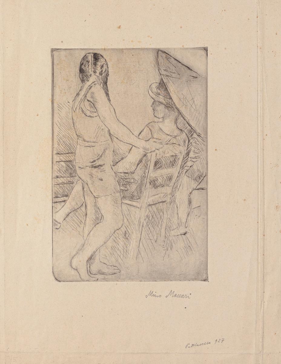 Figure is an original modern artwork realized by the Italian artist Mino Maccari (Siena, 1898 - Rome, 1989).

Original dry-point drawing on Ivory cardboard. 

Hand-signed in pencil n by the artist on the lower corner: Mino Maccari.

Excellent