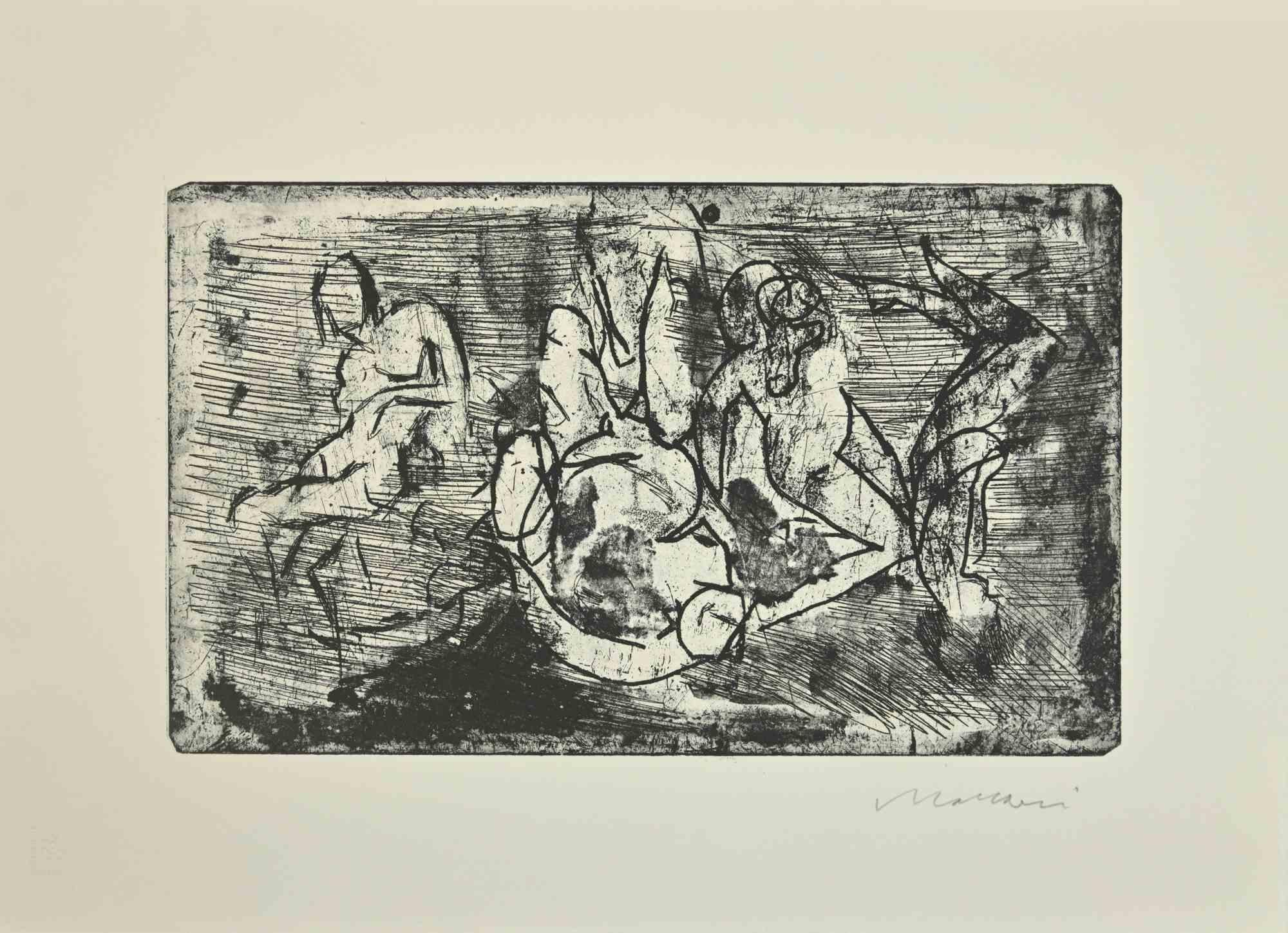 Figuren – Kaltnadelradierung von Mino Maccari – Mitte des 20. Jahrhunderts
