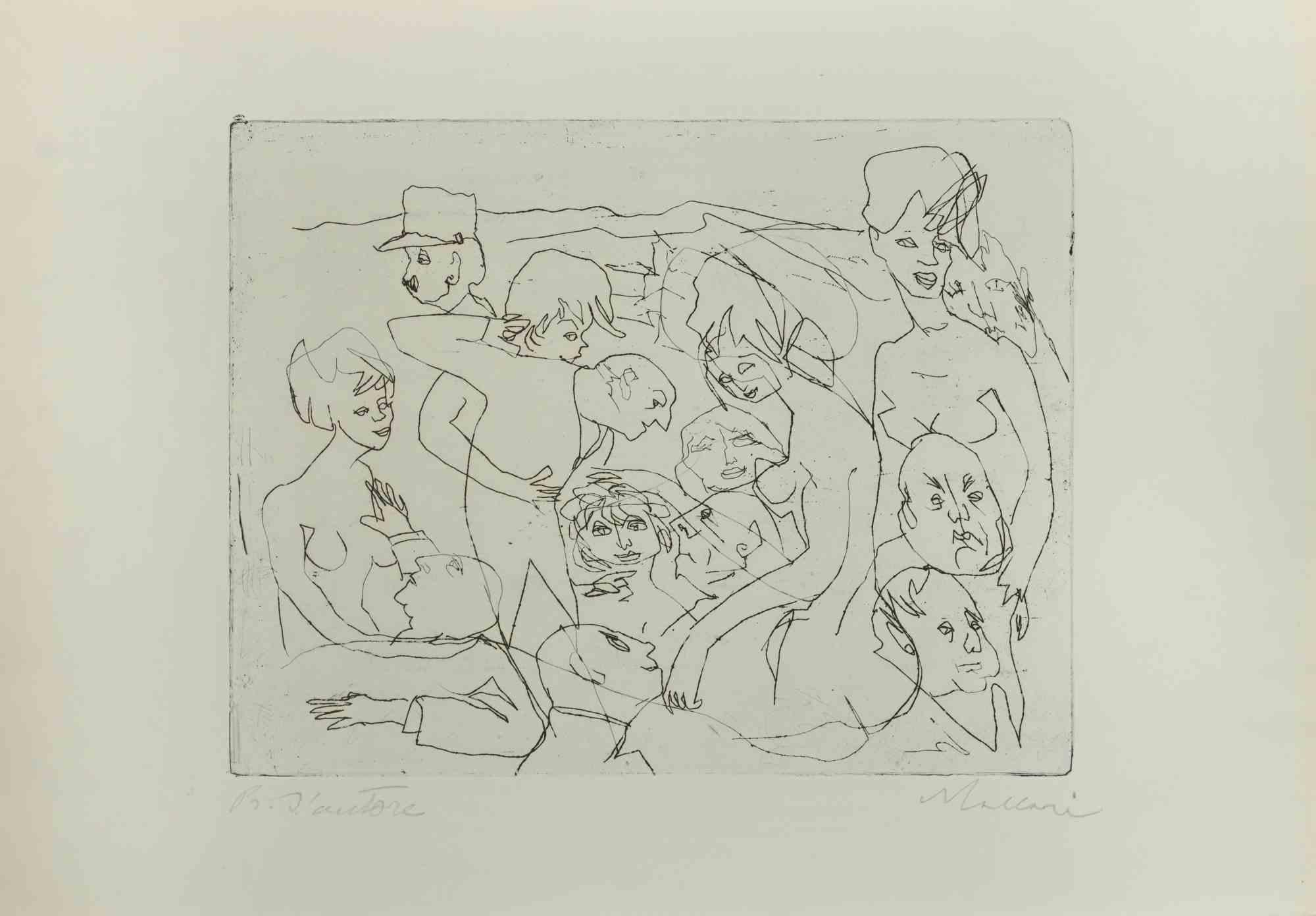 Figures - Etching by Mino Maccari - 1940s