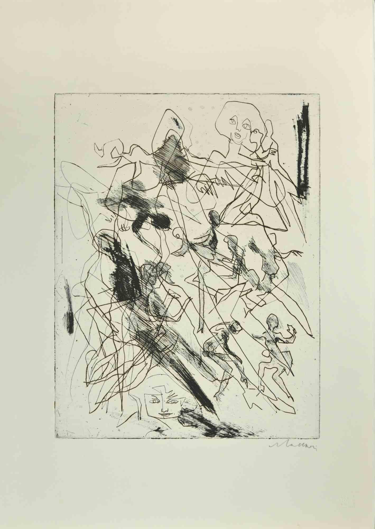 Figures - Etching by Mino Maccari - Mid-20th Century