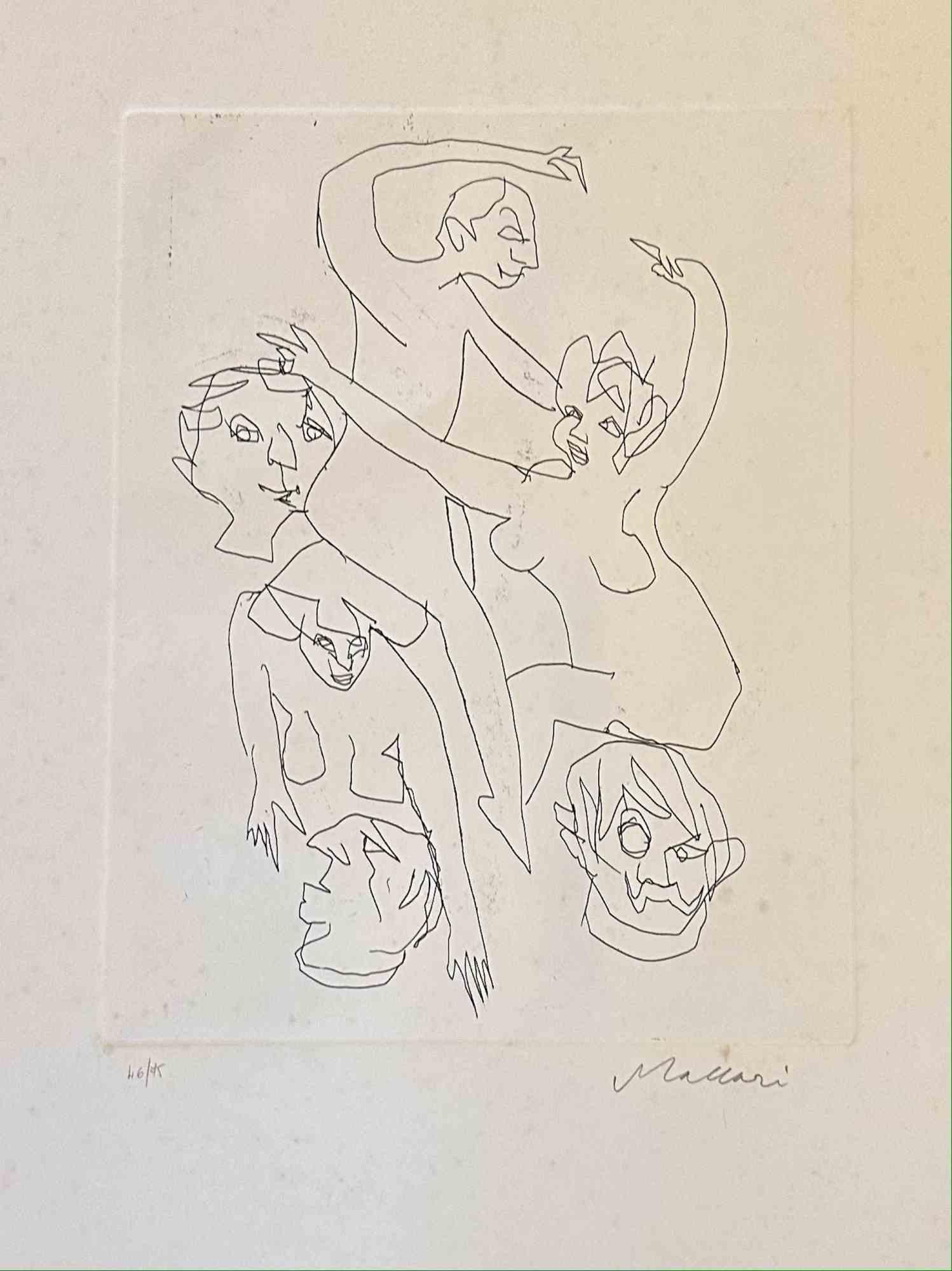 Figures - Etching by Mino Maccari - Mid-20th Century