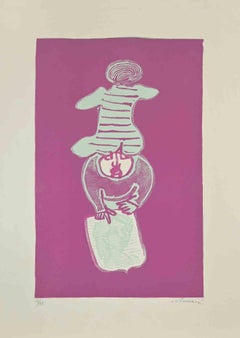 Figures - Linocut by Mino Maccari - 1960s