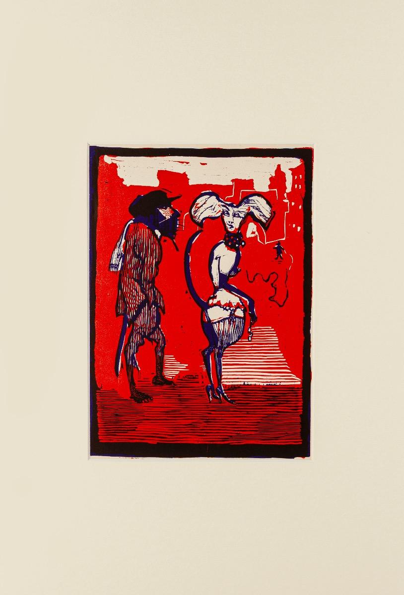 Figures - Original Woodcut by Mino Maccari - Mid 20th Century 1