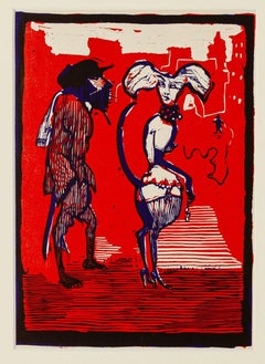 Figures - Original Woodcut by Mino Maccari - Mid 20th Century