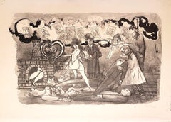 Trauernde Liebe - Original-Lithographie von Mino Maccari - 1967