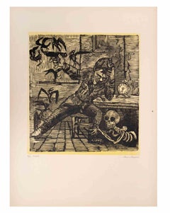 Hamlet (Amleto) - Woodcut Print by Mino Maccari - Mid-20th Century