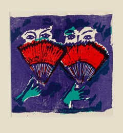 Hand Fan - Original Woodcut by Mino Maccari - Mid 20th Century