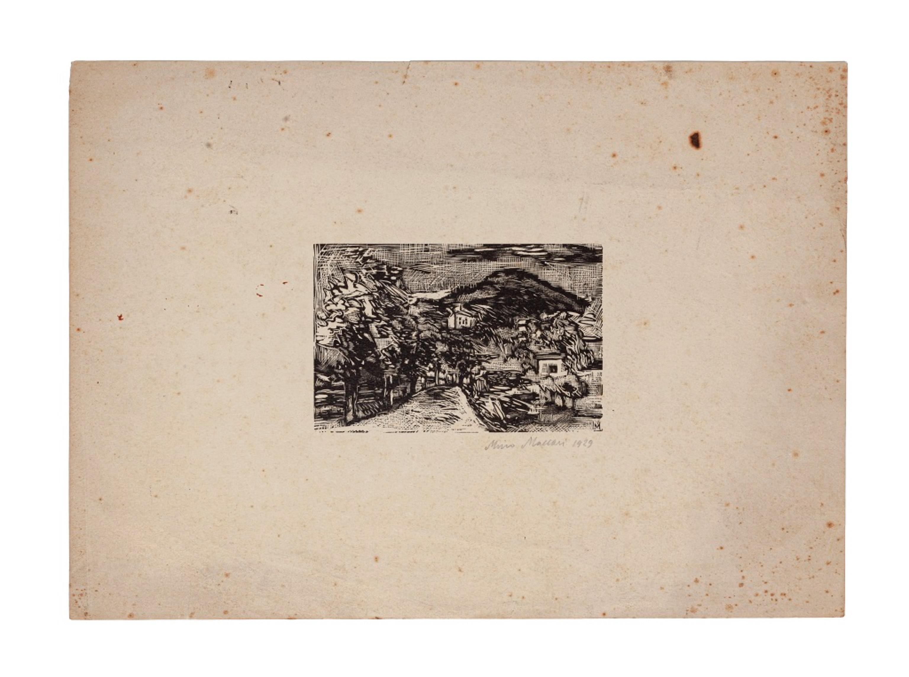 Houses ist ein originelles modernes Kunstwerk des italienischen Künstlers Mino Maccari (1898-1989) aus dem Jahr 1929.
Original-Holzschnitt auf Papier.

Vom Künstler in der rechten unteren Ecke mit Bleistift handsigniert und datiert: Maccari
