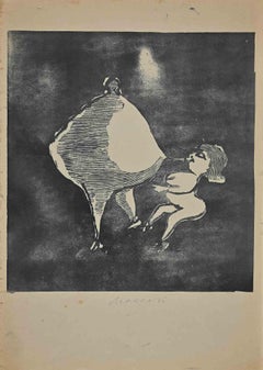 Human Shapes - Linocut by Mino Maccari - Mid 20th Century