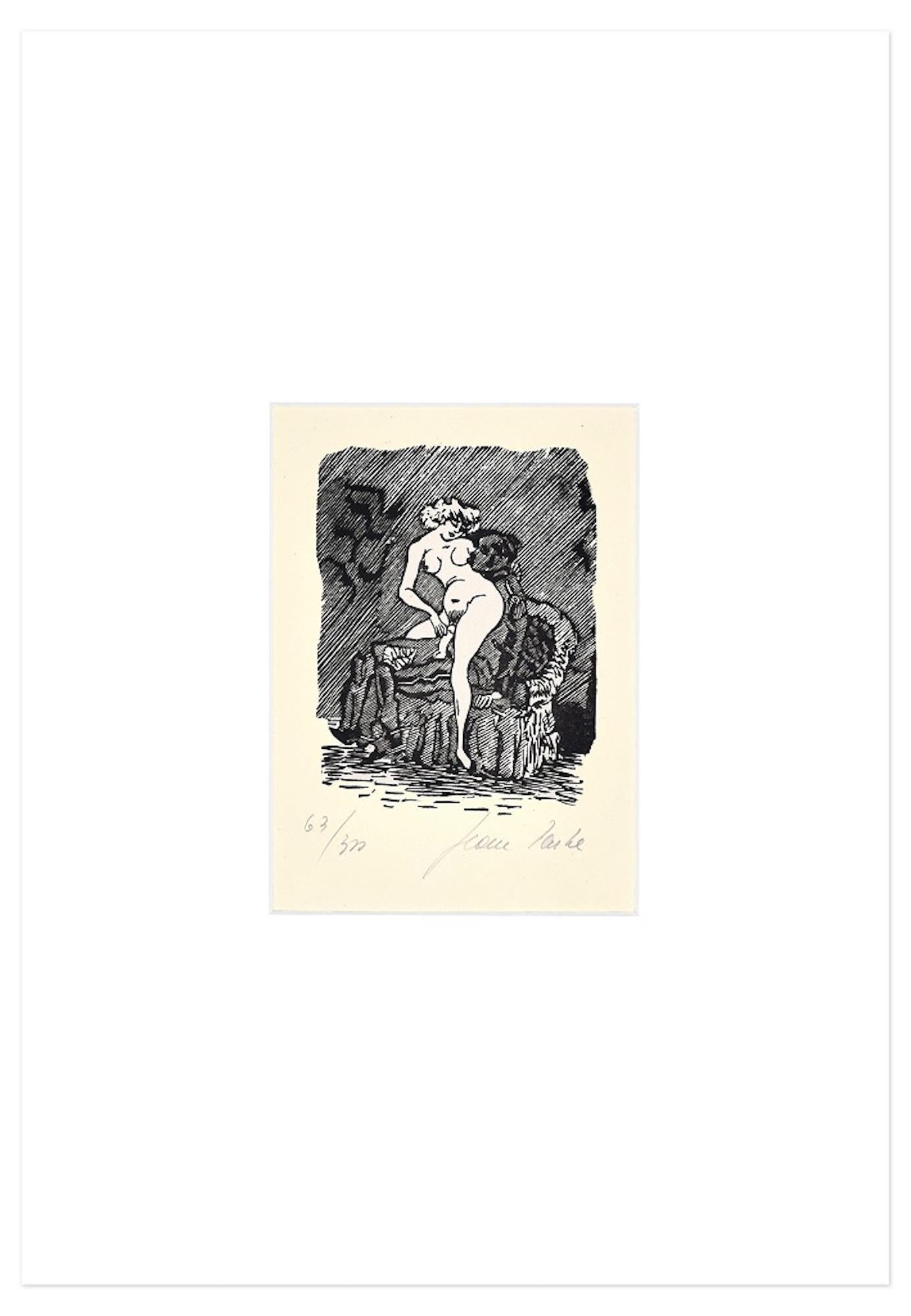Intimate circumstance is a beautiful black and white linocut on ivory-colored paper, realized in 1945 by the Italian artist, Mino Maccari.

Hand-signed with the pseudonym 