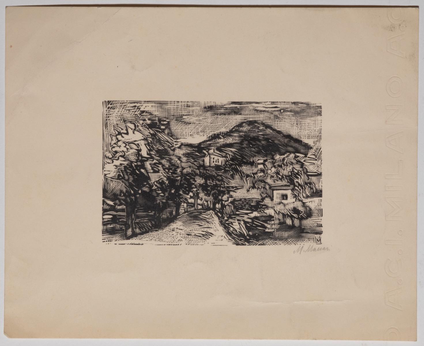 Landschaftslandschaft – Holzschnitt auf Papier von Mino Maccari – frühes 20. Jahrhundert