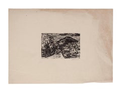 Paysage - Impression sur papier gravée sur bois de Mino Maccari - Milieu du XXe siècle