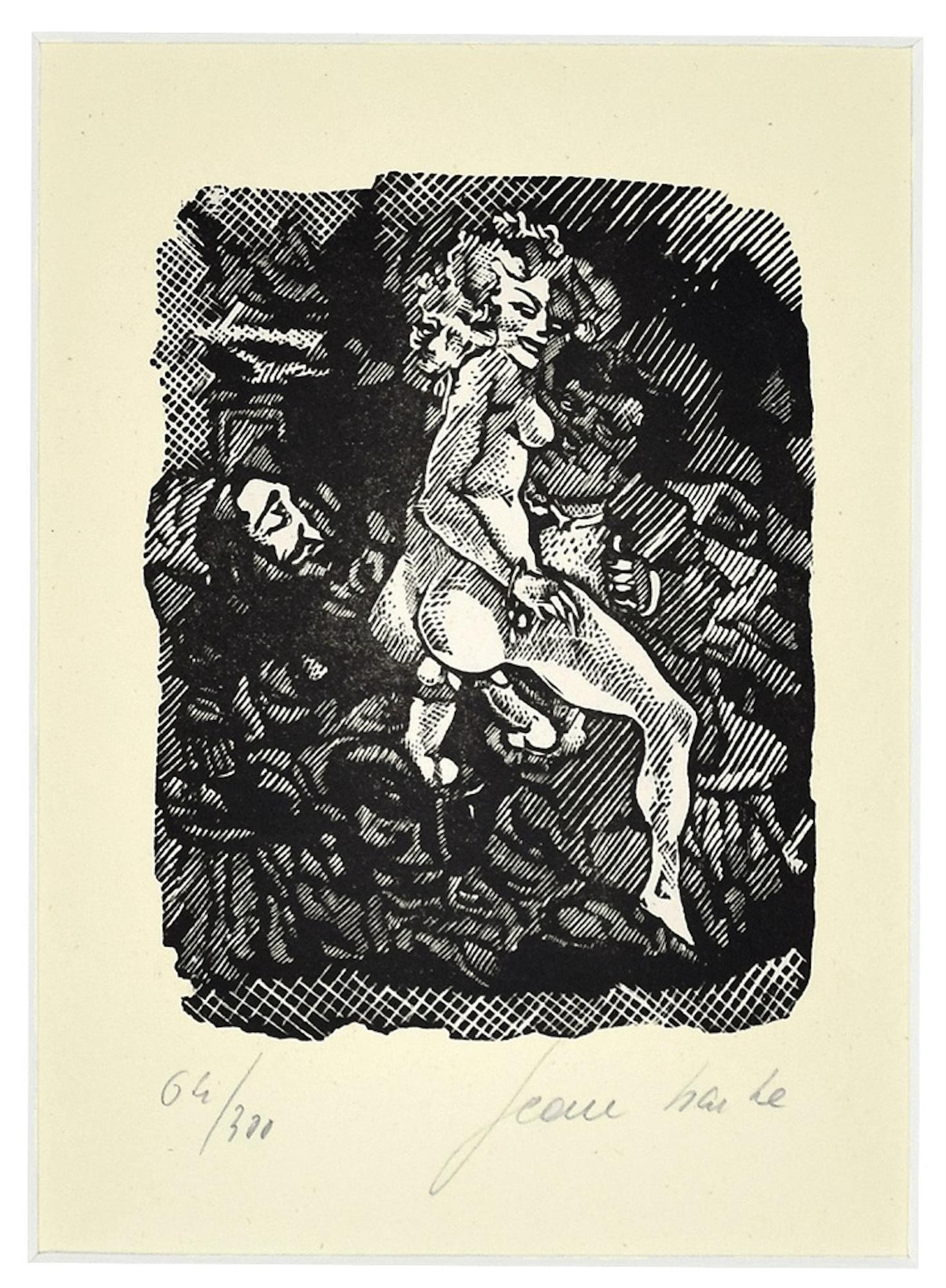 Ménage à Trois - Linocut on Paper by Jean Barbe / Mino Maccari - 1945