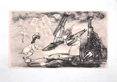 Herrenfabrik – Original Lithographie von Mino Maccari – Mitte des 20. Jahrhunderts
