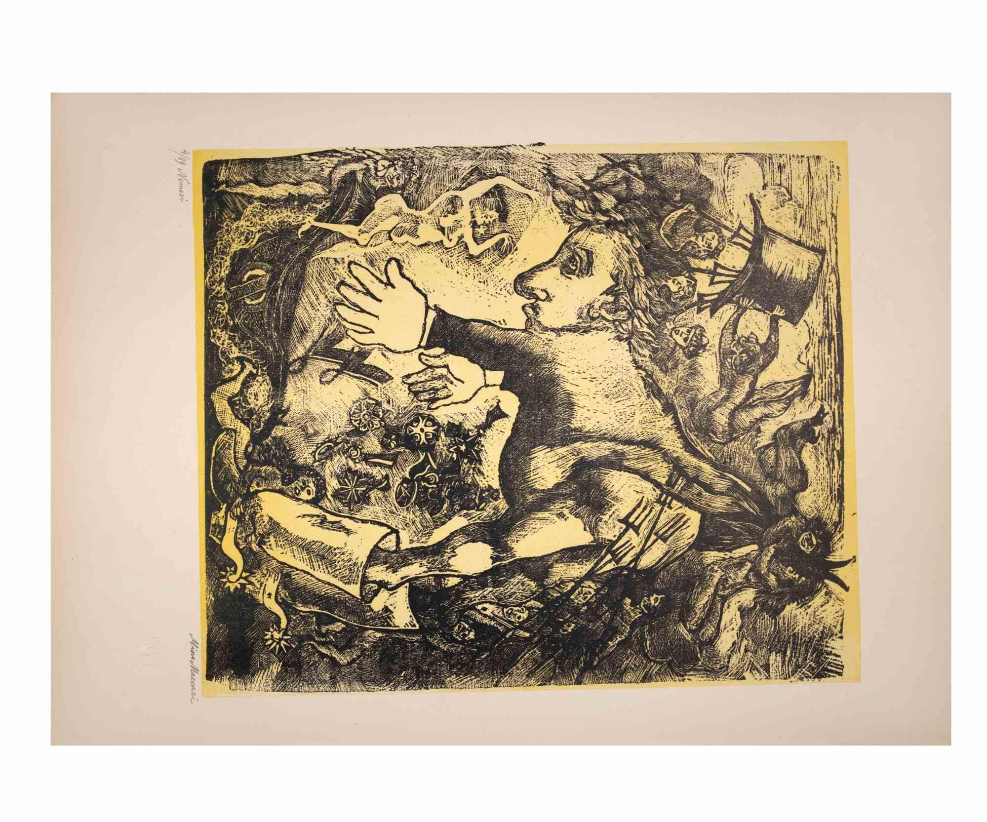  Nemesis is an Artwork realized by Mino Maccari  (1924-1989) in the Mid-20th Century.

Colored woodcut on paper. Hand-signed on the lower, numbered 4/89 specimens and titled on the left margin.

Good conditions.

Mino Maccari (Siena, 1924-Rome, June