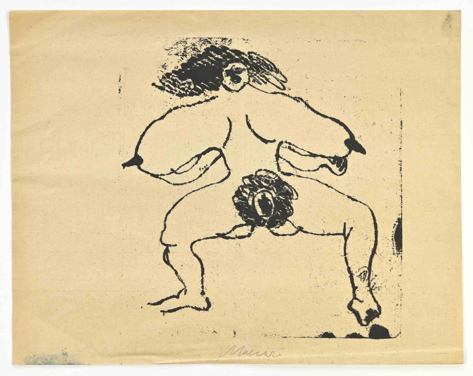 Nude - Monotype by Mino Maccari - 1950s