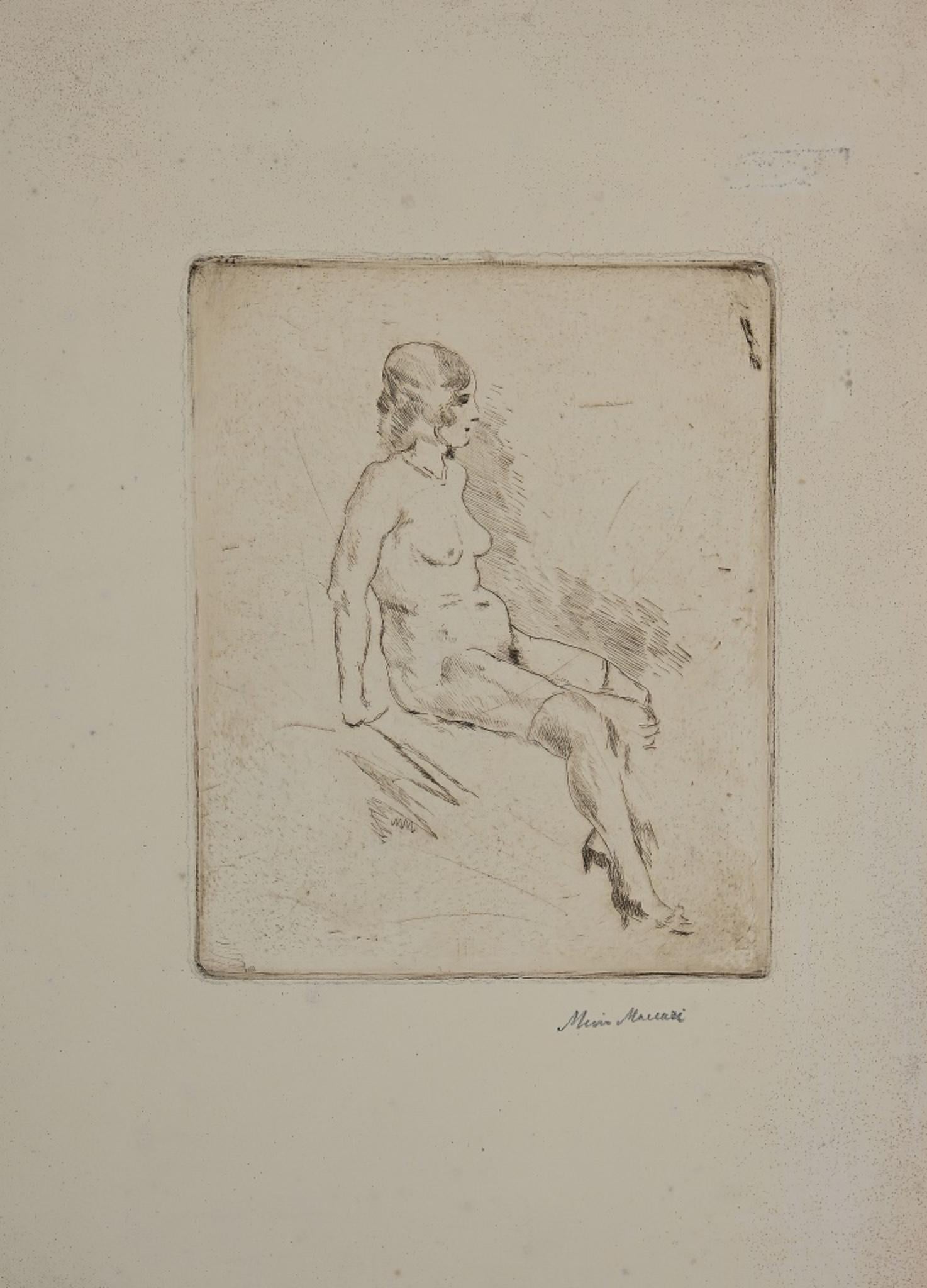 Nude of Woman 1929 is an original drypoint realized by Mino Maccari (1929).

The artwork is in good conditions, some worn paper on the margins, hand-signed by the artist on the lower right corner.  Image Dimensions: 22X17.5 cm.

Mino Maccari was an