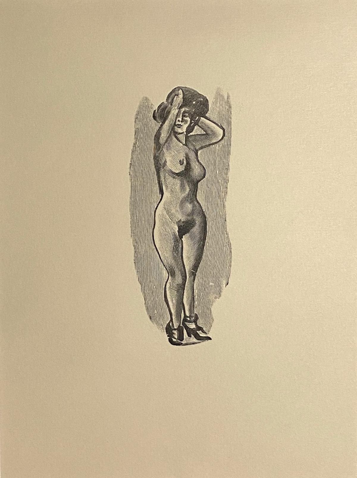 Der Frauenakt ist ein originelles modernes Kunstwerk des italienischen Künstlers Mino Maccari (Siena, 1898 - Rom, 1989) aus den 1950er Jahren.

Original-Zinkographie auf Elfenbeinpapier. Bildabmessungen: 21,5 x 16 cm

Ausgezeichnete