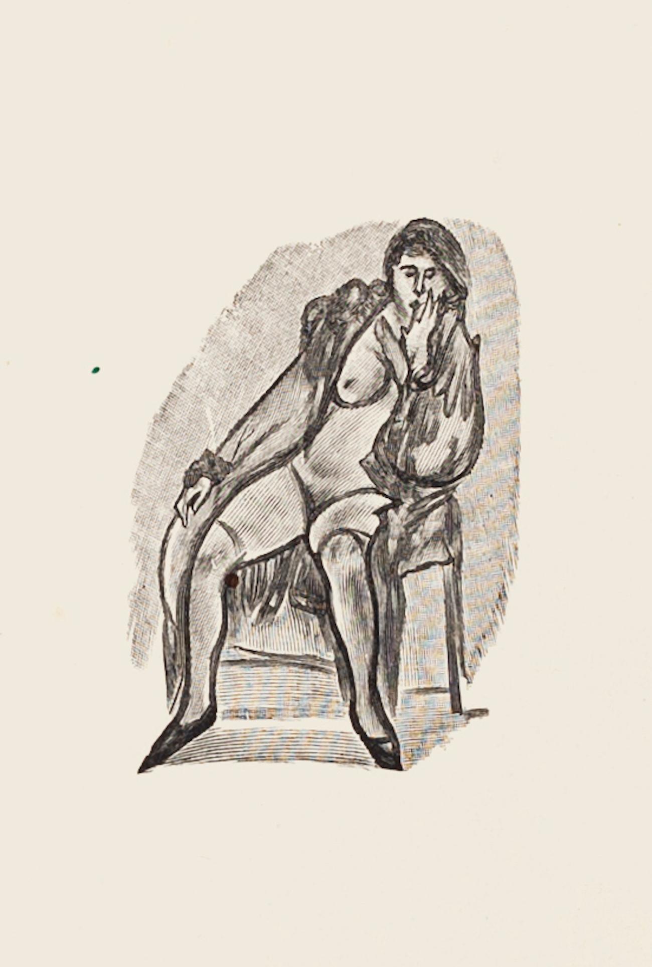 Nude è un'opera d'arte zincografica originale realizzata da Mino Maccari.

Incluso un Passepartout bianco: 49 x 34

Lo stato di conservazione è molto buono.




L'opera rappresenta una donna nuda seduta, caratterizzata da tratti forti e