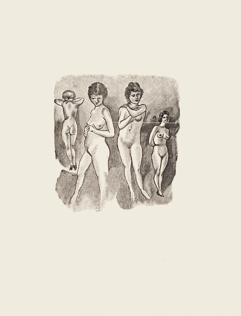 Nudefarbene Frauen – Original Zinkographie von Mino Maccari – 1970er Jahre