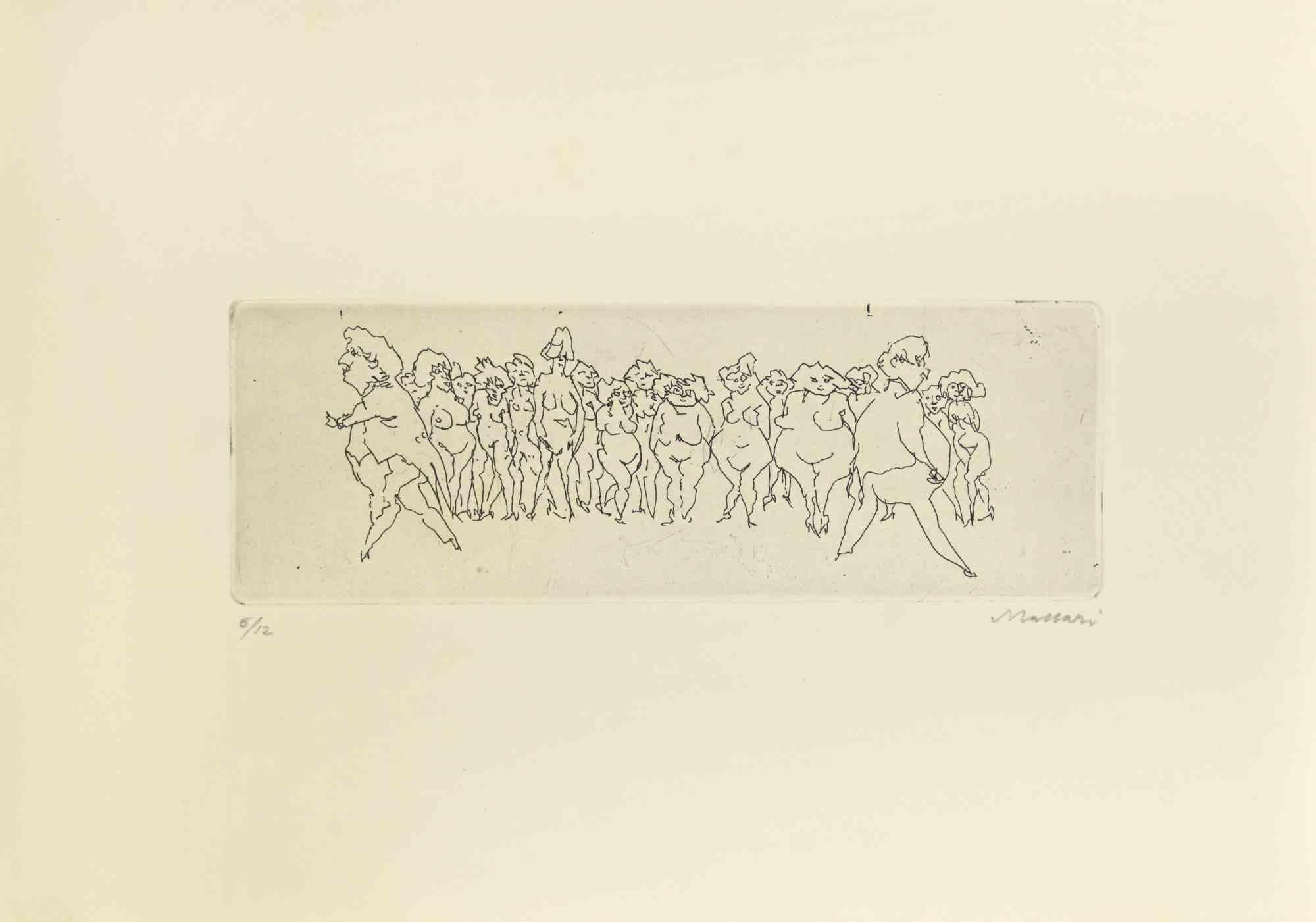 Nudes is an Etching and Drypoint realized by Mino Maccari in the Mid-20th Century.

Hand-signed in the lower right part.

Numbered. Edition,6/12.

Good conditions.

 

Mino Maccari (Siena, 1924-Rome, June 16, 1989) was an Italian writer, painter,