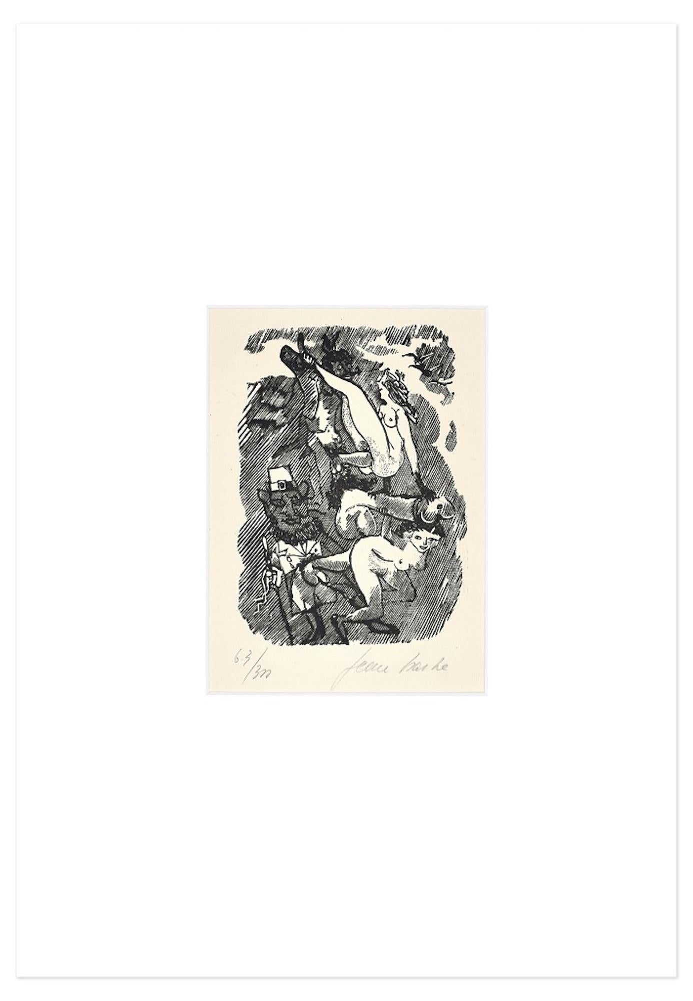 On s'amuse - Linograbado sobre papel de Jean Barbe / Mino Maccari - 1945 en venta 1
