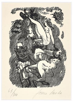 On s'amuse - Linocut on Paper by Jean Barbe / Mino Maccari - 1945