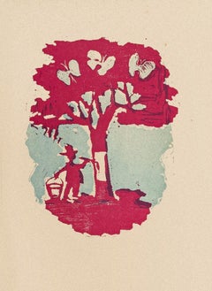 Painted Tree - Woodcut by Mino Maccari - Mid-20th Century