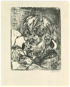 Portrait of a Child - Woodcut by Mino Maccari - Mid 20th Century