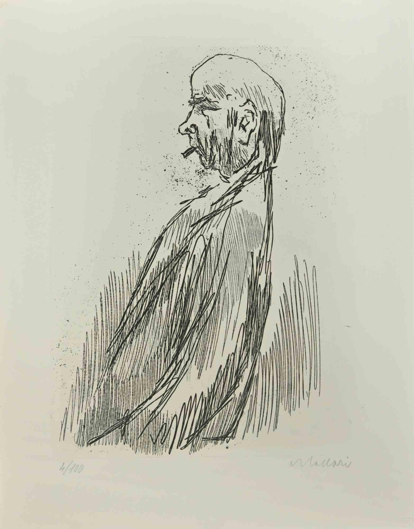 Portrait de  Ardengo Soffici - Gravure de Mino Maccari - Milieu du XXe siècle