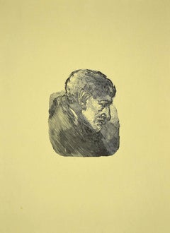 Retrato de Giorgio Morandi - Grabado xilográfico de Mino Maccari - Años 50