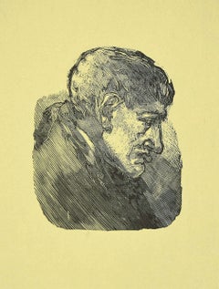 Porträt von Giorgio Morandi – Holzschnitt von Mino Maccari – 1950er Jahre