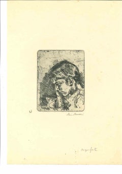 Portrait of Girl - Original Print by Mino Maccari - Mid 20th Century