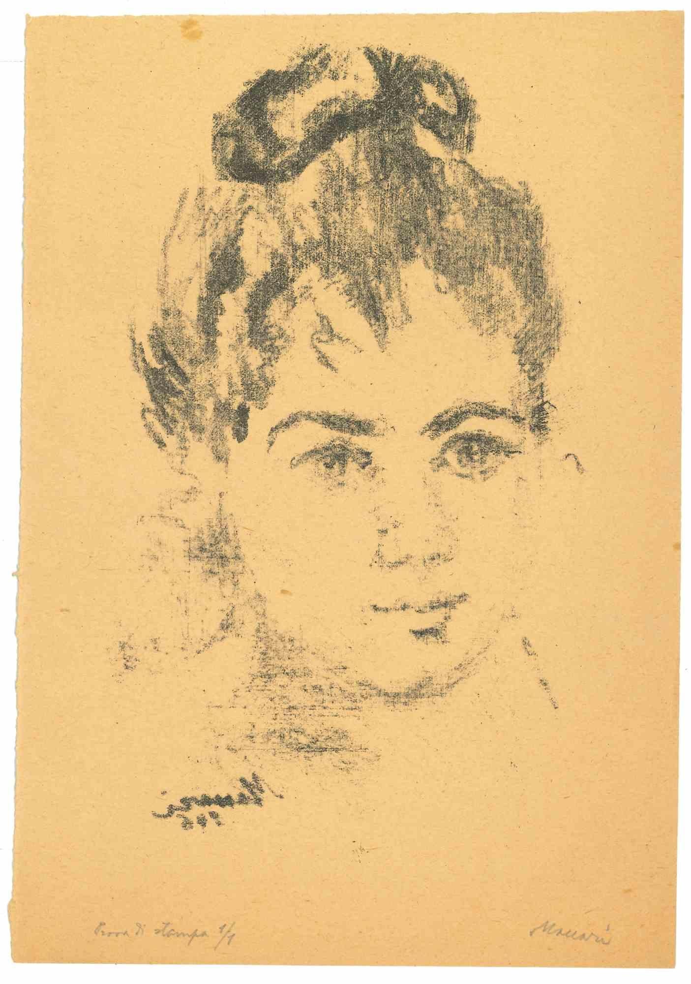Portrait is an original Lithograph realized by Mino Maccari in 1946.

Good condition on a cream-colored paper.

Hand-signed by the artist with pencil.

Mino Maccari (1898-1989) was an Italian writer, painter, engraver and journalist, winner the