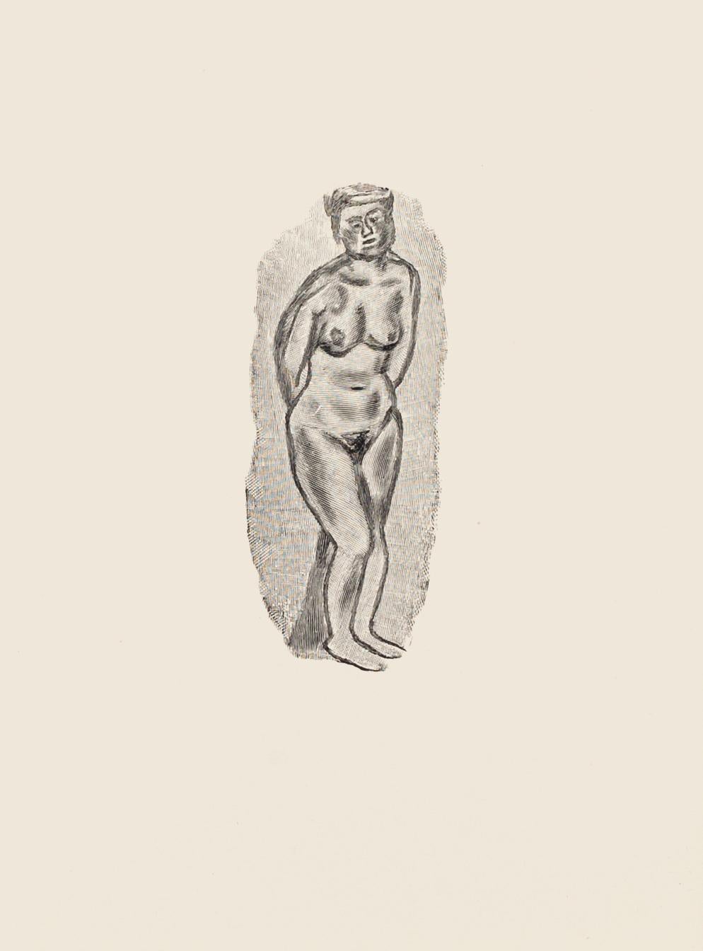 Posing Nude is an original zincography artwork realized by Mino Maccari.

Included a white Passepartout: 49 x 34

The state of preservation is very good.




The artwork represents a nude posing woman standing, characterized by strong and confident