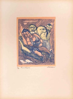 Proustian – Holzschnittdruck von Mino Maccari – Mitte des 20. Jahrhunderts